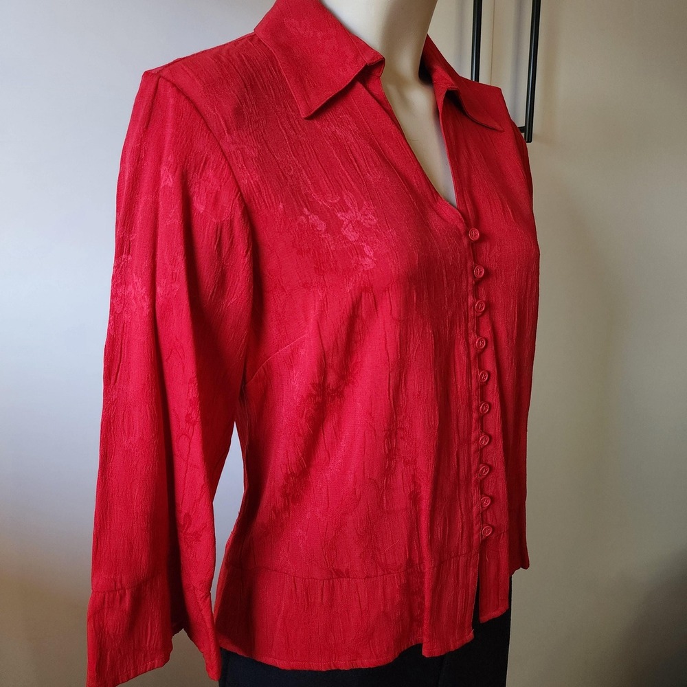 Deep Red Continuous Button Up Collared Blouse, by Coldwater Creek